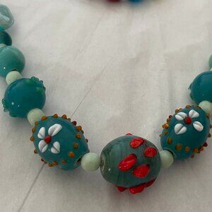 hand painted glass bead necklace and earrings